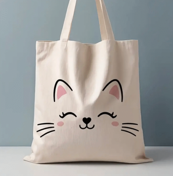 1pc Black Cat Floral Tote Bag - Reusable Grocery Shopping Bag, Double-Sided Printed Design