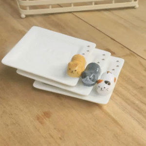 NEWELL Japanese Style Kitten Flavor Dish Soft Cute Hand Painted Lying Cat Relief Soy Dish Hot Pot Dry Dish Ceramic plate